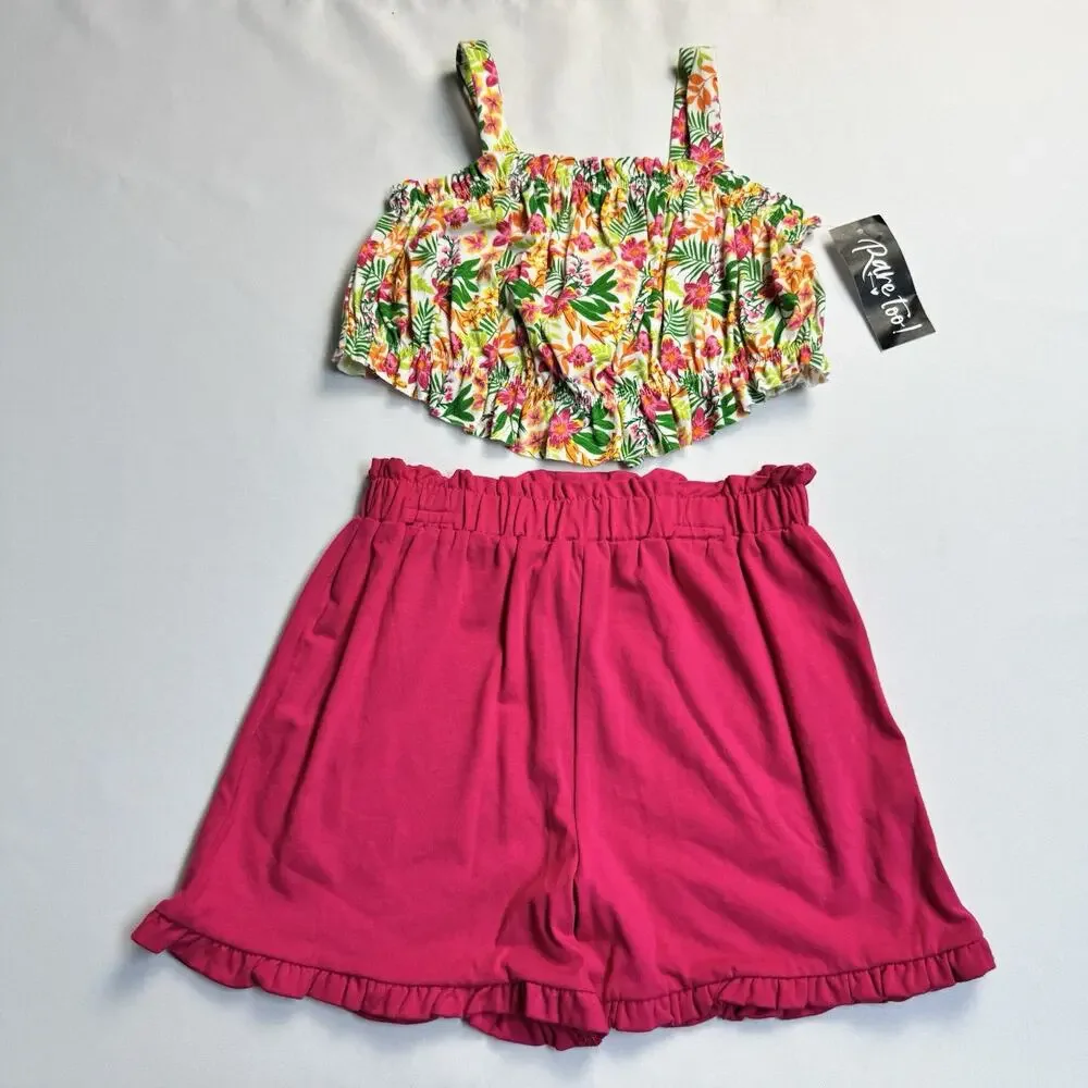 Rare Editions Floral Printed Knit Top and Solid Shorts Set Girls Size 6X